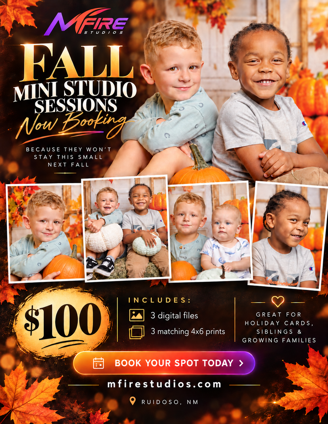 Mfire Studios Fall Mini Studio Sessions promotional flyer